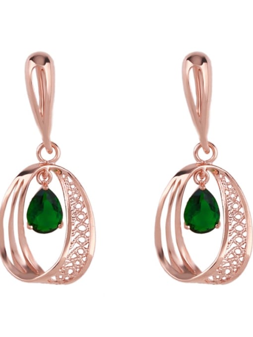 green Brass Cubic Zirconia Geometric Vintage Drop Earring