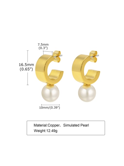 CONG Brass Imitation Pearl Geometric Minimalist Drop Earring 2