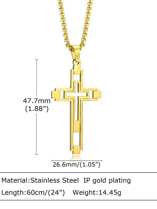 Gold necklace 60cm long Stainless steel Hip Hop Cross  Pendant