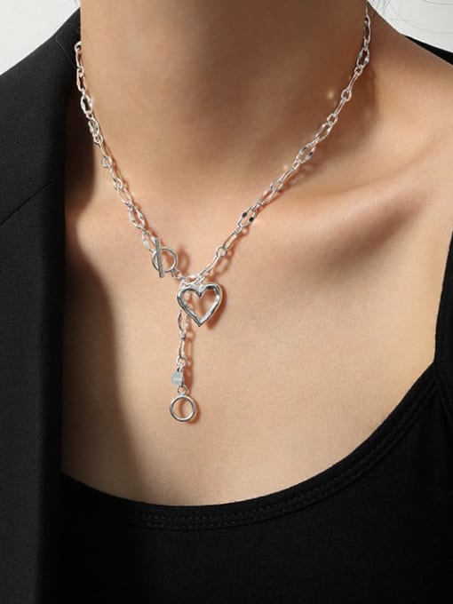 DAKA 925 Sterling Silver Heart Vintage Hollow Chain Necklace 1