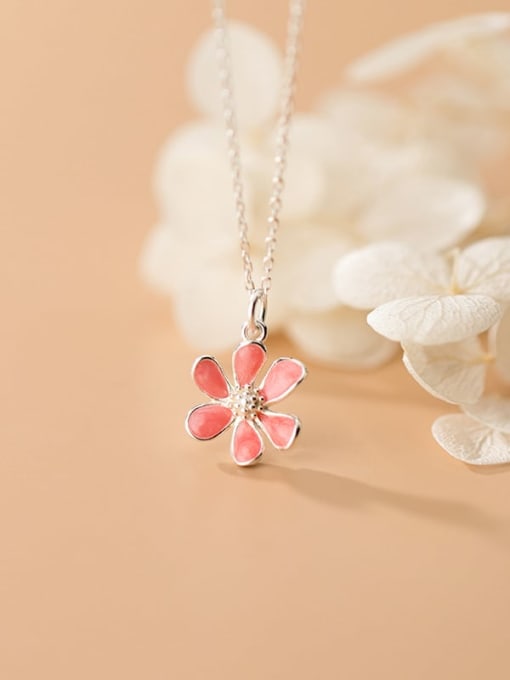 Rosh 925 Sterling Silver With  White Gold Plated Minimalist Flower Necklaces 1