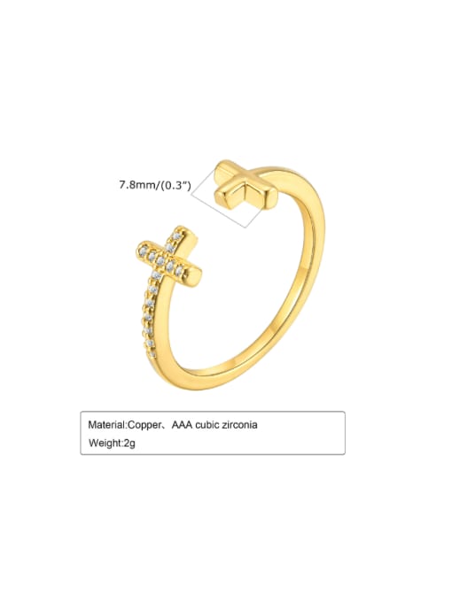 golden Brass Cubic Zirconia Cross Dainty Band Ring