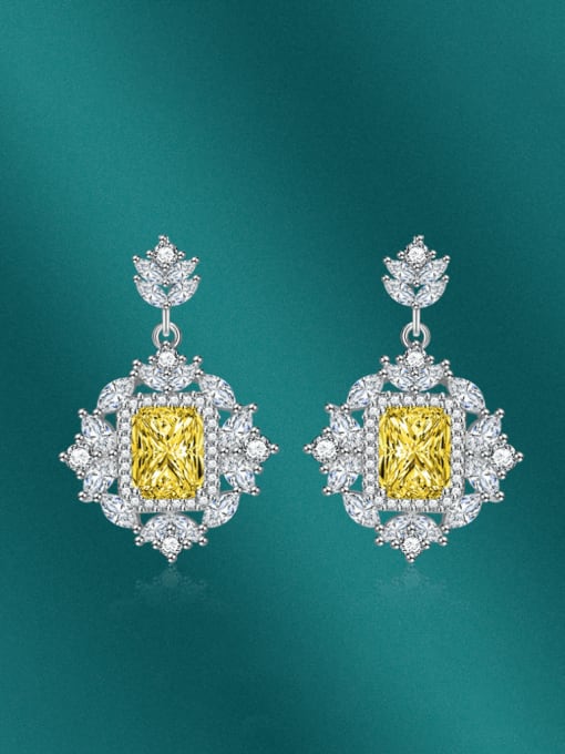 Yellow Brass Cubic Zirconia Geometric Luxury Cluster Earring