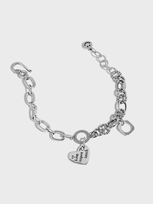DAKA 925 Sterling Silver Hollow Geometric  Chain Vintage Link Bracelet