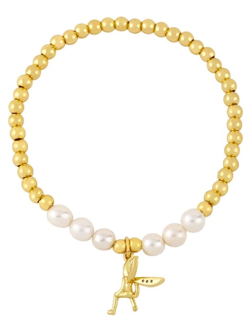 C Brass Imitation Pearl Star Vintage Beaded Bracelet