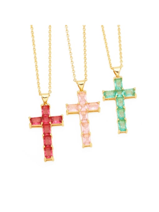 CC Brass Cubic Zirconia Cross Minimalist Regligious Necklace 0