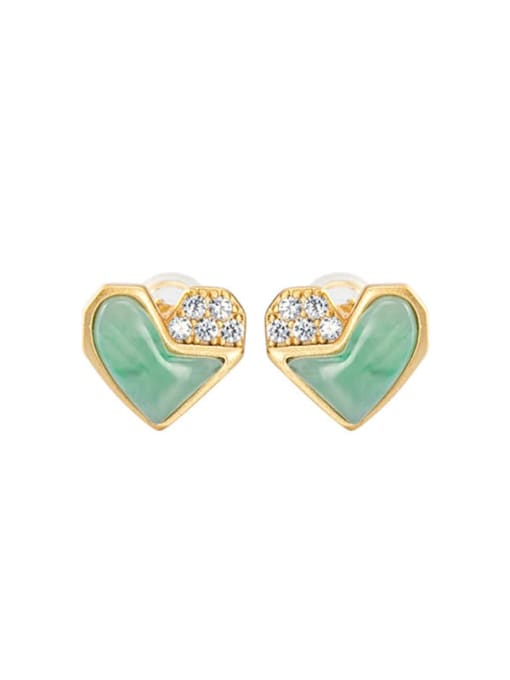 DEER 925 Sterling Silver Jade Heart Cute Stud Earring 0