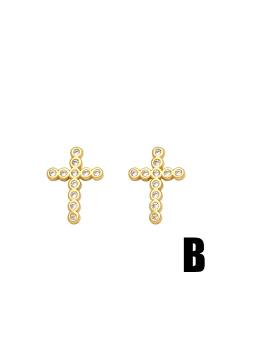 B Brass Cubic Zirconia Cross Dainty Stud Earring
