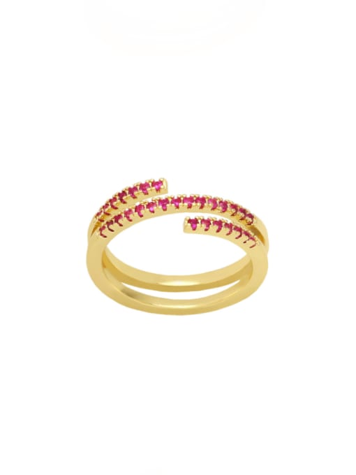 Rose red Brass Cubic Zirconia Irregular Trend Stackable Ring