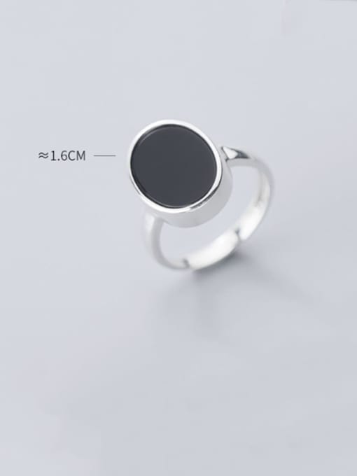 Rosh 925 sterling silver minimalist  black  round  acrylic Free Size ring 2