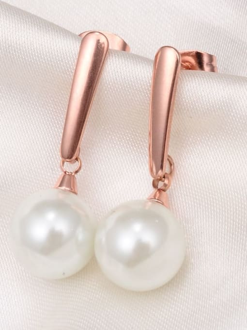 A TEEM Titanium Imitation Pearl White Round Minimalist Drop Earring 1