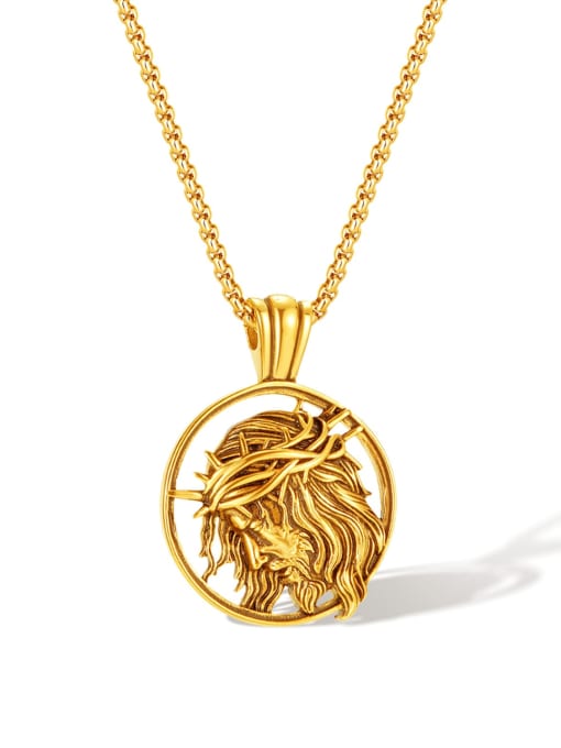GX2365 Gold Single Pendant Stainless steel Round Hip Hop Necklace