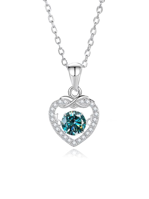 FDTD 021 Platinum+green Moissanite 925 Sterling Silver Moissanite Heart Dainty Necklace