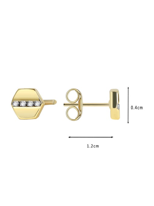 CHARME Brass Rhinestone Hexagon Minimalist Stud Earring 3