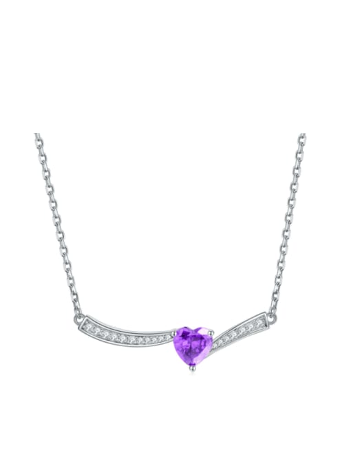 purple 925 Sterling Silver Cubic Zirconia Heart Minimalist Necklace
