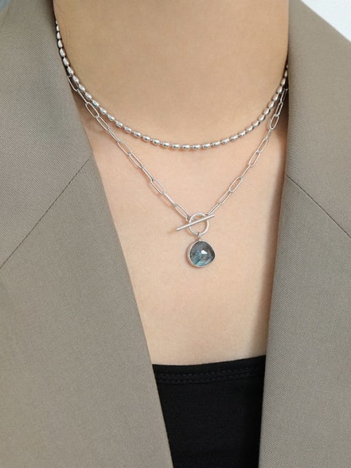 DAKA 925 Sterling Silver Opal Geometric Vintage Necklace 2