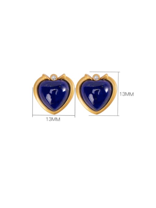 DEER 925 Sterling Silver Aquamarine Heart Vintage Stud Earring 2