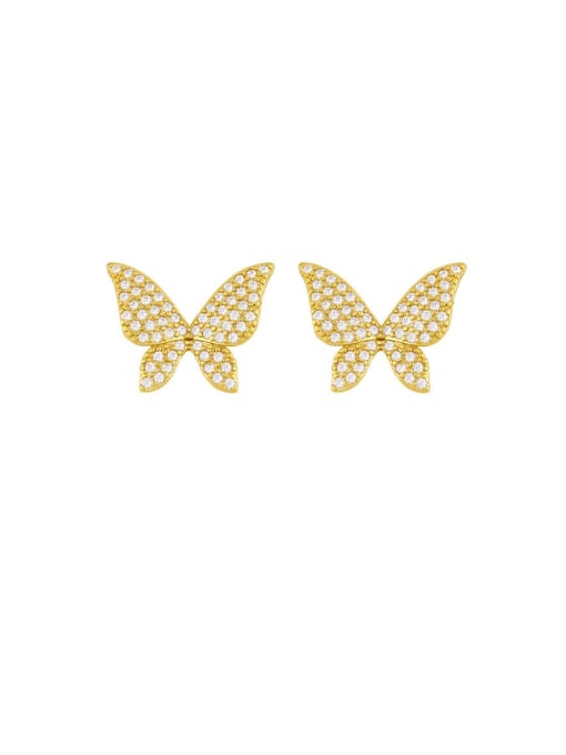 butterfly Brass Cubic Zirconia Heart Vintage Stud Earring