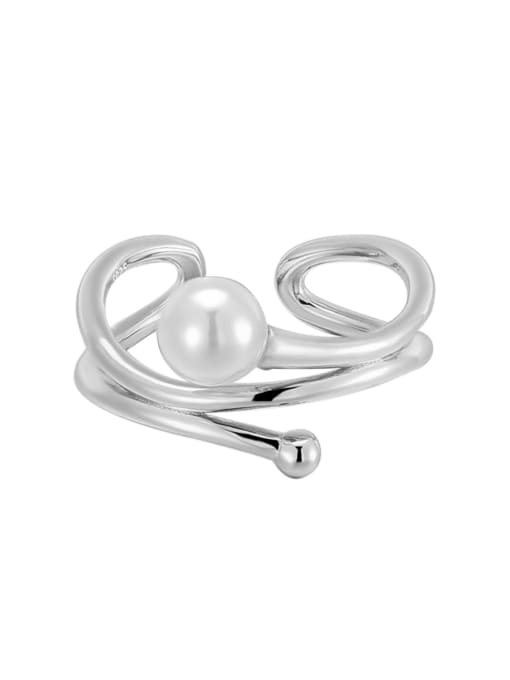 silver 925 Sterling Silver Imitation Pearl Geometric Minimalist Stackable Ring