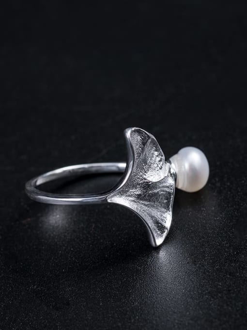 Ginkgo Leaf Pearl Ring 925 Sterling Silver Carnelian Ginkgo Leaf Pearl Ring