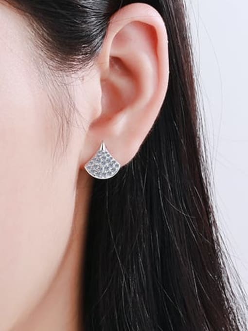 MOISS Sterling Silver Moissanite fan-shaped Dainty Stud Earring 1