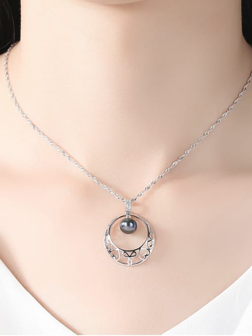 CCUI 925 Sterling Silver Freshwater Pearl Hollow Round Pendant Necklace 1