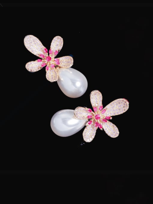 L.WIN Brass Cubic Zirconia Flower Dainty Cluster Earring