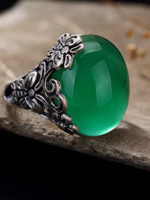 Green chalcedony (one size fits all) 925 Sterling Silver Jade Irregular Vintage Band Ring