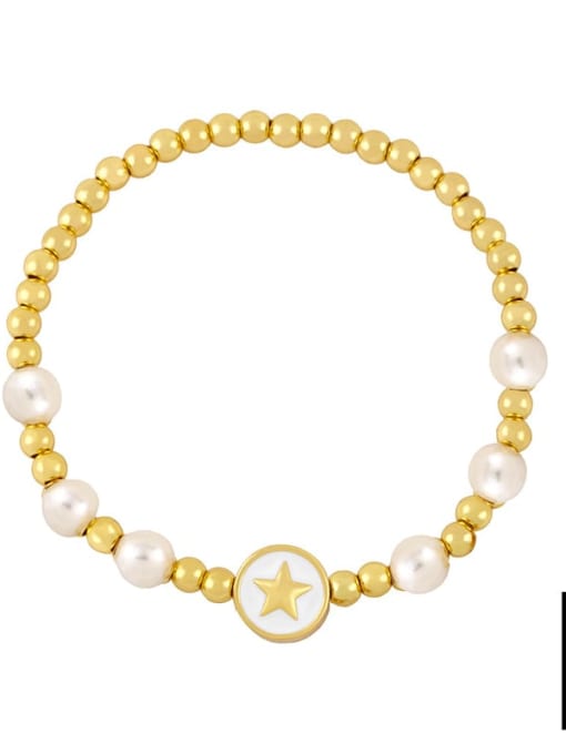 B Brass Imitation Pearl Star Vintage Adjustable Bracelet