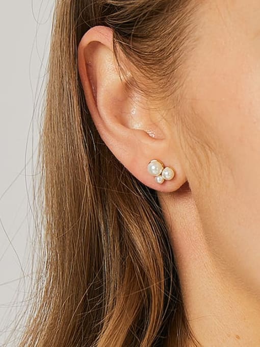 CHARME Brass Imitation Pearl Geometric Minimalist Stud Earring 1