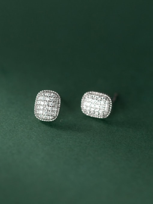 Rosh 925 Sterling Silver Cubic Zirconia Geometric Minimalist Stud Earring 2