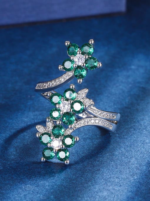 Emerald ring Brass Cubic Zirconia Flower Luxury Band Ring