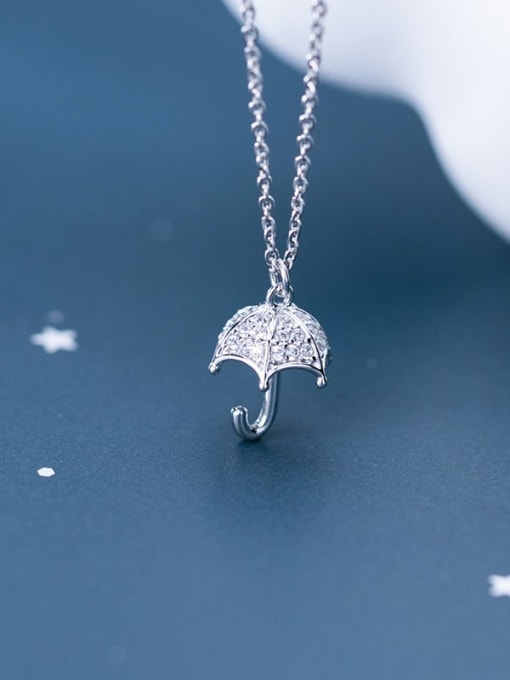 Rosh 925 Sterling Silver Cubic Zirconia Simple full diamond umbrella pendant Necklace 2
