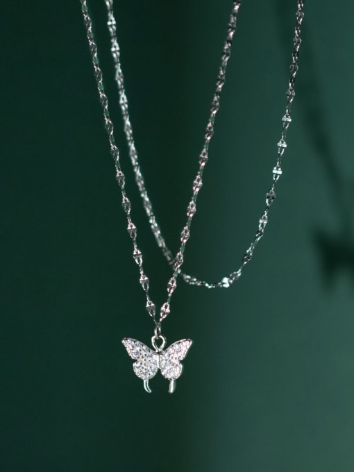 Rosh 925 Sterling Silver Cubic Zirconia Butterfly Minimalist Necklace 2