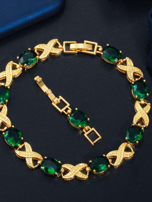 green Copper Cubic Zirconia Geometric Luxury Bracelet
