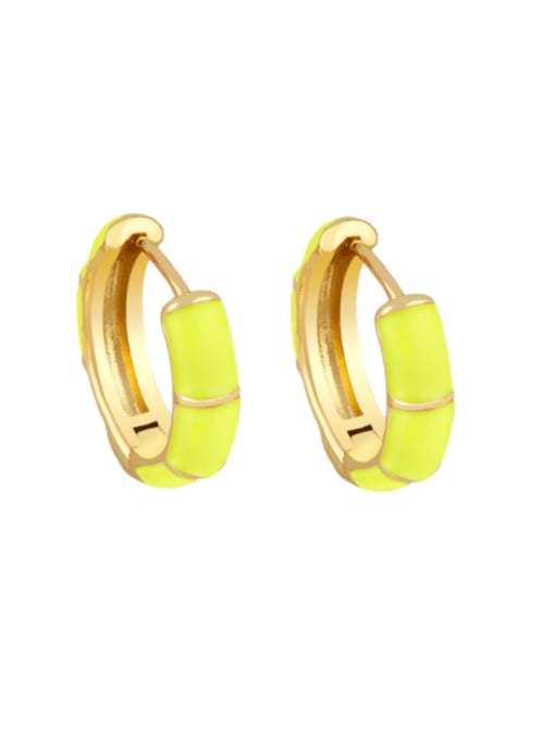 yellow Brass Enamel Geometric Minimalist Huggie Earring