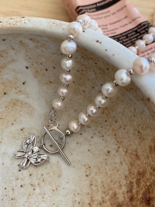 Boomer Cat 925 Sterling Silver Freshwater Pearl Butterfly Vintage Necklace 0