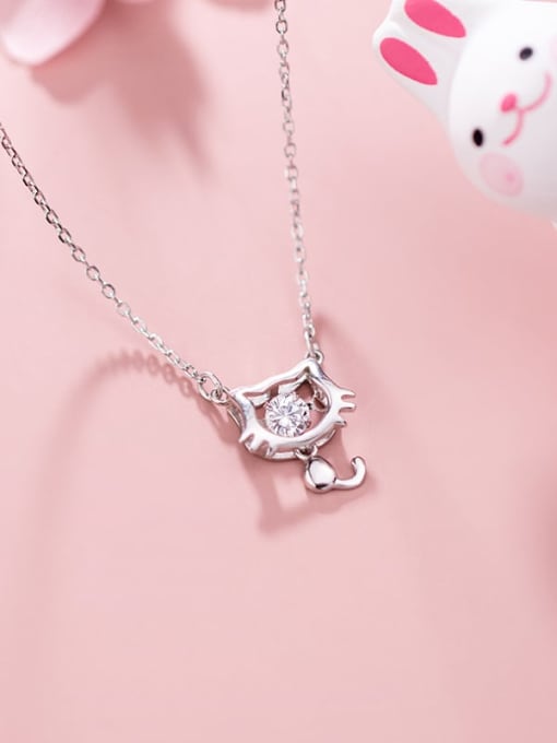 Rosh 925 sterling silver rhinestone Cute cat  Pendant necklace 3