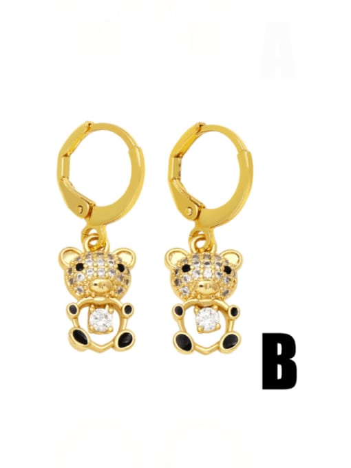 B Brass Cubic Zirconia Bear Hip Hop Huggie Earring