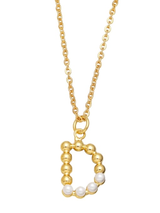 D Brass Imitation Pearl Letter Minimalist Necklace