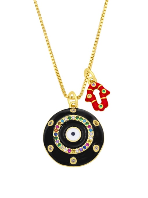 black Brass Rhinestone Enamel Geometric Hip Hop Necklace