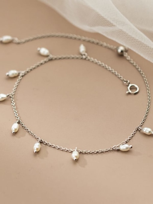 Rosh 925 Sterling Silver Freshwater Pearl Oval Minimalist Anklet 2