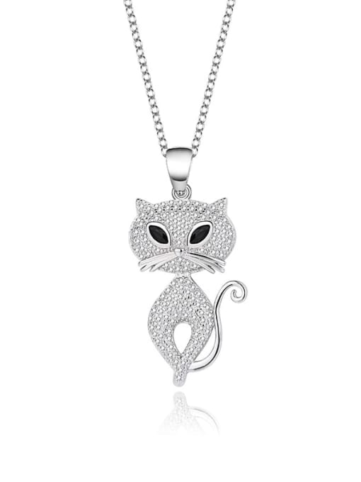YJDZ 071 (Platinum) 925 Sterling Silver Cubic Zirconia Icon Cat Cute Necklace