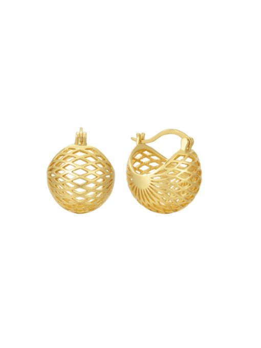 Gold Hollow Ball Earrings Brass Hollow  Ball Statement Huggie Earring