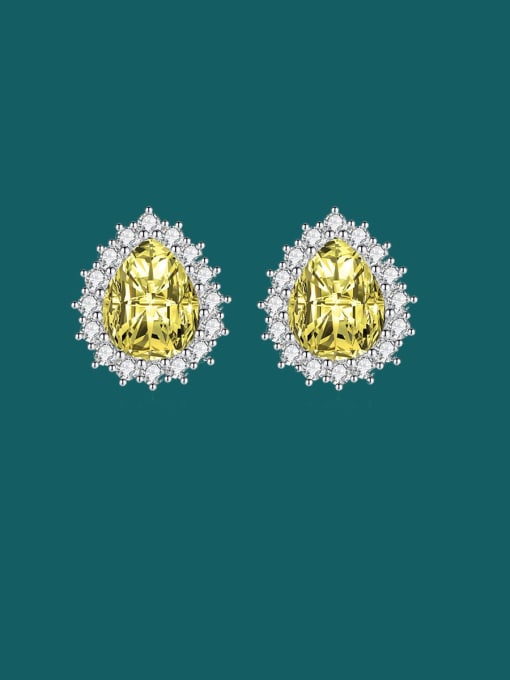 Yellow diamond Brass Cubic Zirconia Multi Color Water Drop Dainty Stud Earring