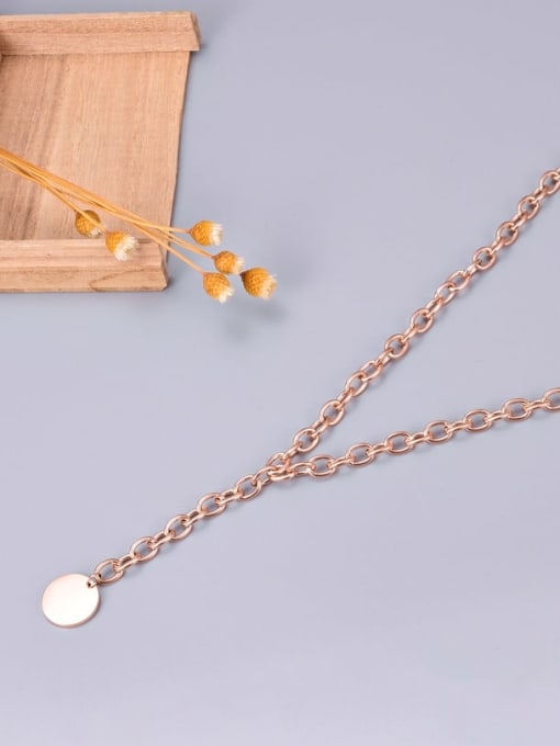 Rose Gold Titanium Hollow Chain  Round  Necklace