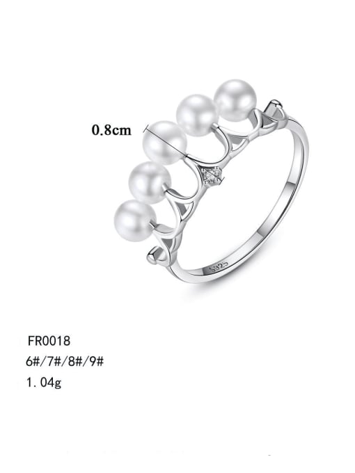 CCUI 925 Sterling Silver Imitation Pearl White Crown Minimalist Band Ring 3
