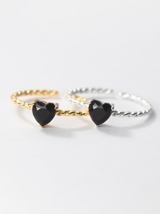 Rosh 925 Sterling Silver Obsidian Heart Dainty Band Ring 0