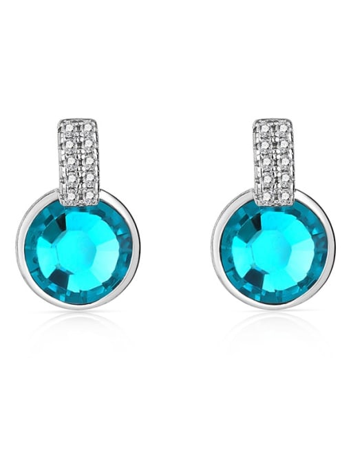 JYEH 004 (Sea Blue) 925 Sterling Silver Austrian Crystal Geometric Classic Stud Earring