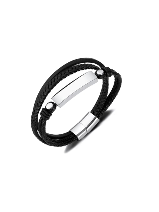 Open Sky Stainless steel Leather Weave Hip Hop Set Bangle 0